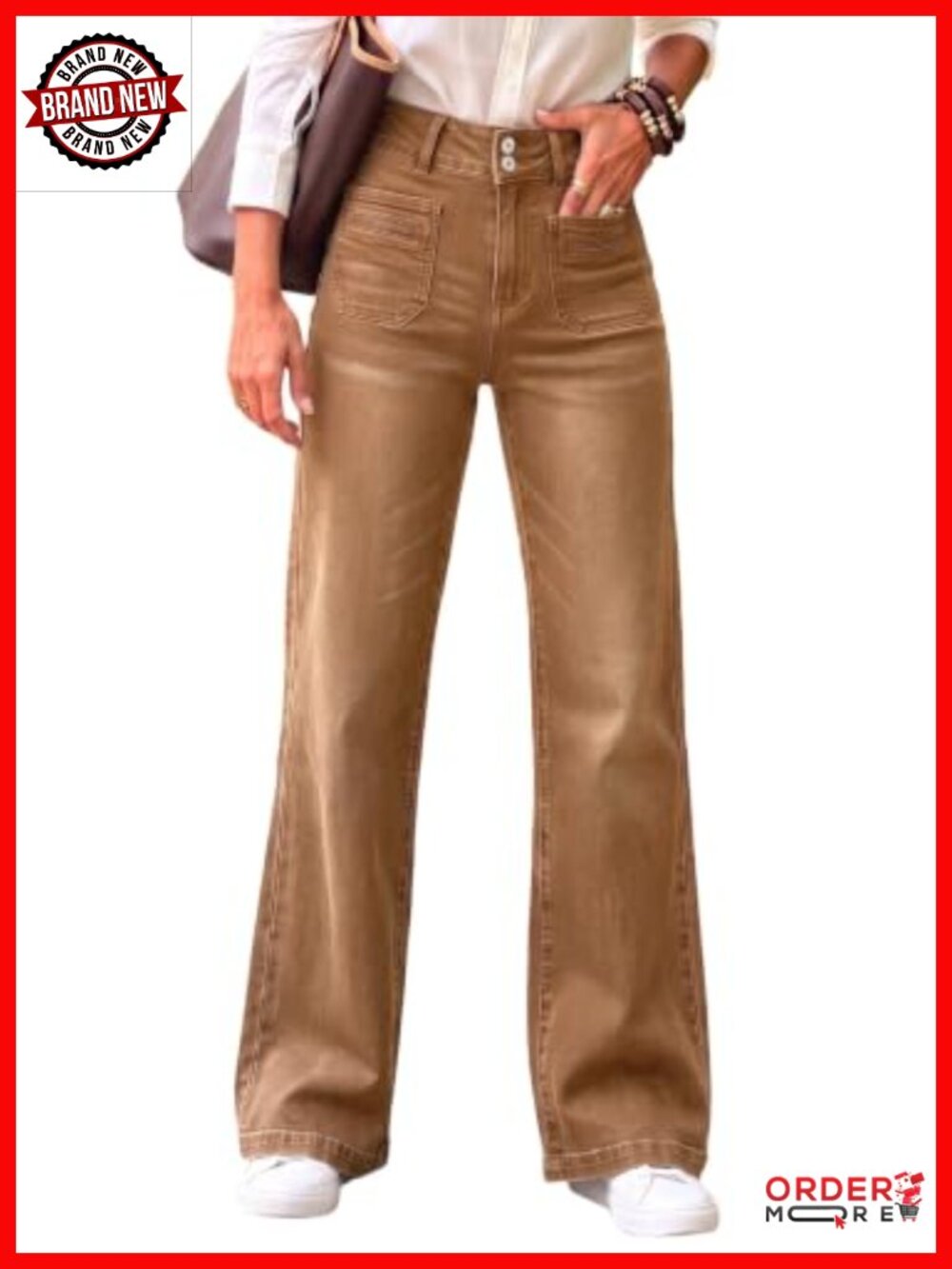 High Waisted Wide Leg Jeans Stretchy Tummy Control Flared Denim Pants
